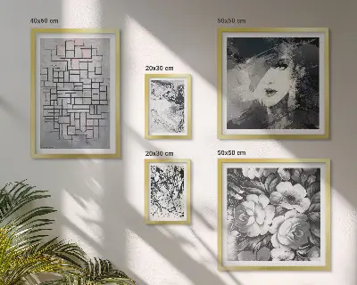 Lot de tableaux encadrés fleurs abstraites au portrait moderne