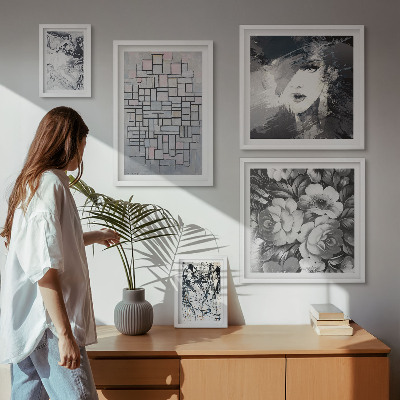 Lot de tableaux encadrés Fleurs abstraites portrait moderne
