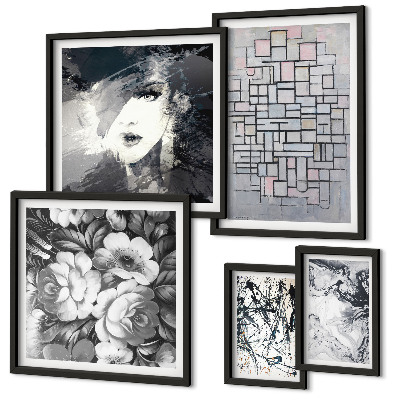 Lot de tableaux encadrés Fleurs abstraites portrait moderne