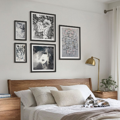 Lot de tableaux encadrés Fleurs abstraites portrait moderne