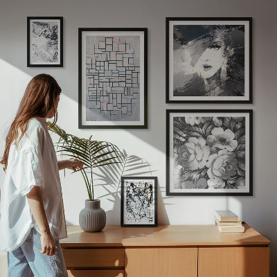 Lot de tableaux encadrés Fleurs abstraites portrait moderne
