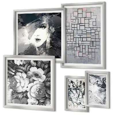 Lot de tableaux encadrés fleurs abstraites au portrait moderne