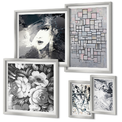 Lot de tableaux encadrés Fleurs abstraites portrait moderne