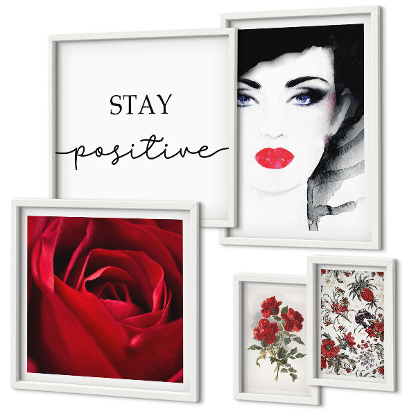 Ensemble de 5 tableaux Portraits de femmes, fleurs, vintage