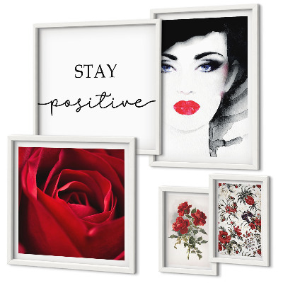 Ensemble de 5 tableaux Portraits de femmes, fleurs, vintage