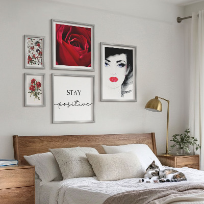 Ensemble de 5 tableaux Portraits de femmes, fleurs, vintage