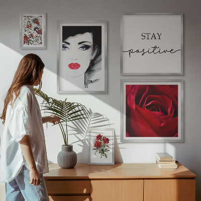 Ensemble de 5 tableaux Portraits de femmes, fleurs, vintage