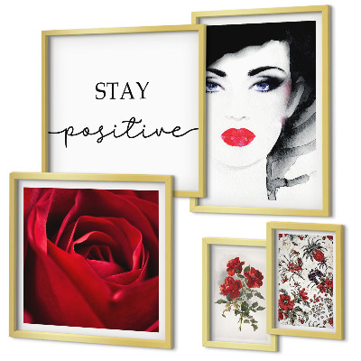 Ensemble de 5 tableaux Portraits de femmes, fleurs, vintage