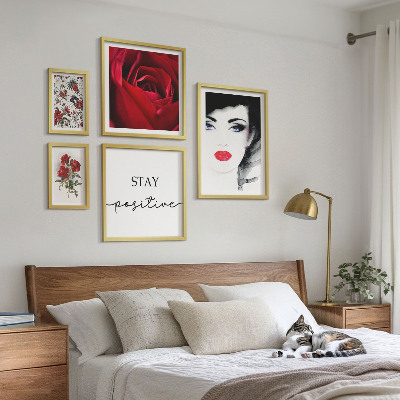 Ensemble de 5 tableaux Portraits de femmes, fleurs, vintage