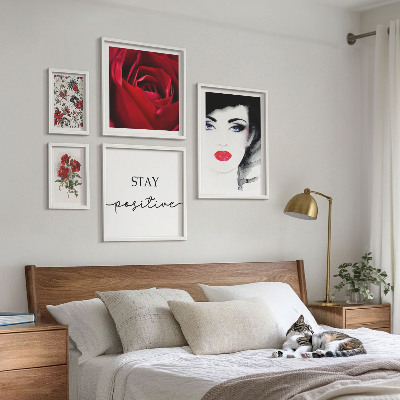 Ensemble de 5 tableaux Portraits de femmes, fleurs, vintage