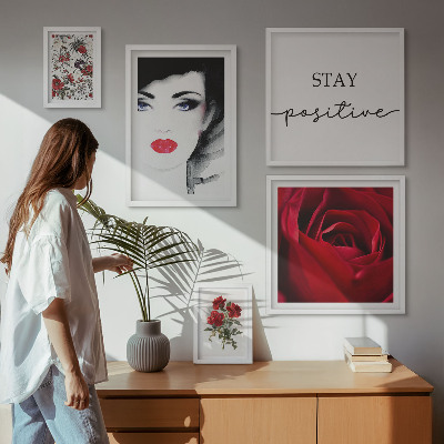 Ensemble de 5 tableaux Portraits de femmes, fleurs, vintage