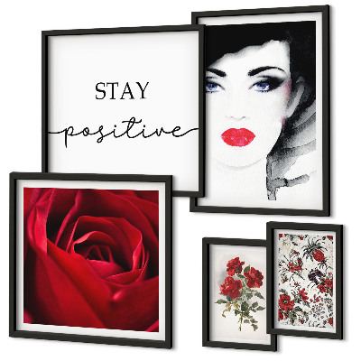 Ensemble de 5 tableaux Portraits de femmes, fleurs, vintage