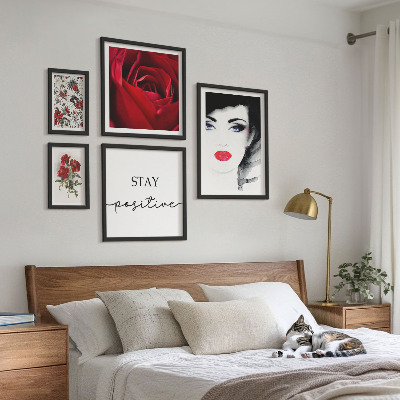 Ensemble de 5 tableaux Portraits de femmes, fleurs, vintage
