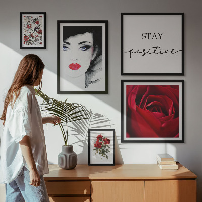 Ensemble de 5 tableaux Portraits de femmes, fleurs, vintage