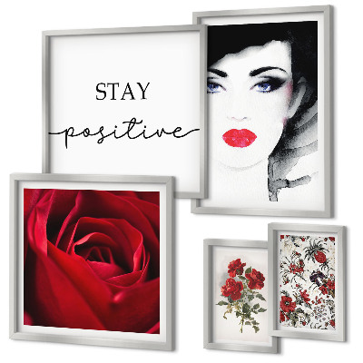 Ensemble de 5 tableaux Portraits de femmes, fleurs, vintage