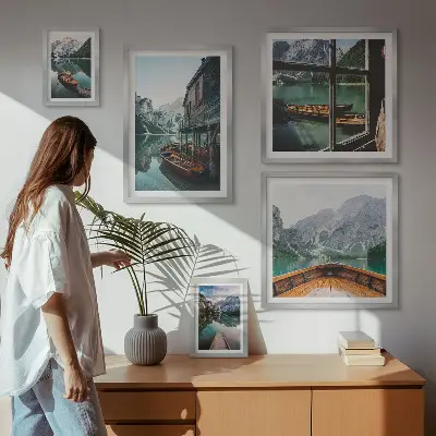 Lot de tableaux encadrés représentant des lacs et paysages de montagne apaisants
