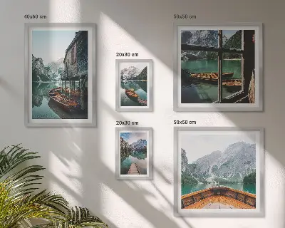 Lot de tableaux encadrés représentant des lacs et paysages de montagne apaisants