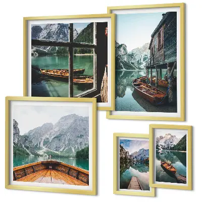Lot de tableaux encadrés représentant des lacs et paysages de montagne apaisants