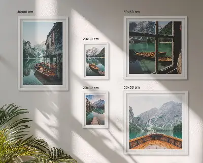 Lot de tableaux encadrés représentant des lacs et paysages de montagne apaisants