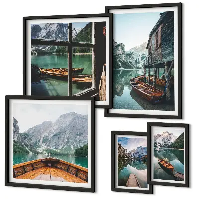 Lot de tableaux encadrés représentant des lacs et paysages de montagne apaisants