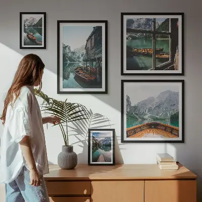 Lot de tableaux encadrés représentant des lacs et paysages de montagne apaisants