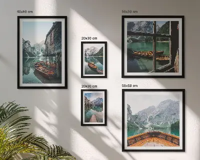 Lot de tableaux encadrés représentant des lacs et paysages de montagne apaisants