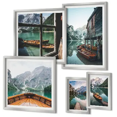 Lot de tableaux encadrés représentant des lacs et paysages de montagne apaisants