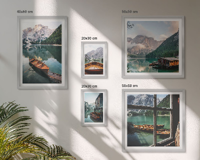 Ensemble de 5 tableaux Lacs, montagnes, bateaux, paysages