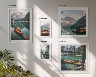 Ensemble de 5 tableaux Lacs, montagnes, bateaux, paysages