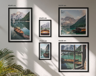 Ensemble de 5 tableaux Lacs, montagnes, bateaux, paysages