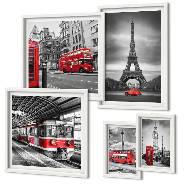 Ensemble de 5 tableaux Vues élégantes de Londres et de Paris