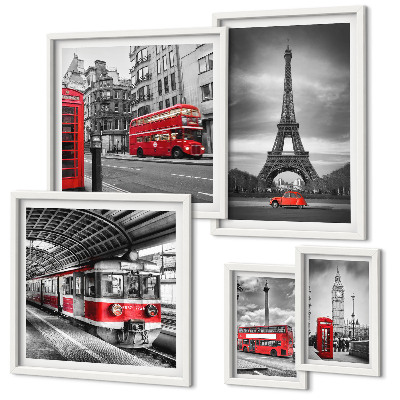 Ensemble de 5 tableaux Vues élégantes de Londres et de Paris