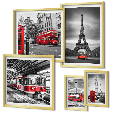 Ensemble de 5 tableaux Vues élégantes de Londres et de Paris