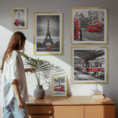 Ensemble de 5 tableaux Vues élégantes de Londres et de Paris