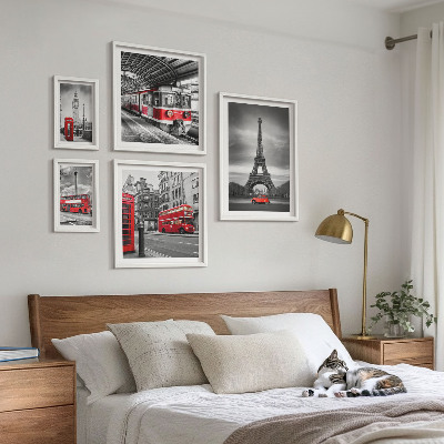 Ensemble de 5 tableaux Vues élégantes de Londres et de Paris