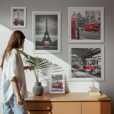 Ensemble de 5 tableaux Vues élégantes de Londres et de Paris