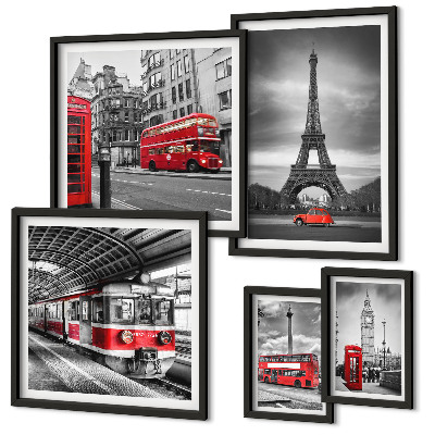 Ensemble de 5 tableaux Vues élégantes de Londres et de Paris