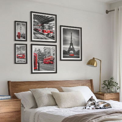 Ensemble de 5 tableaux Vues élégantes de Londres et de Paris