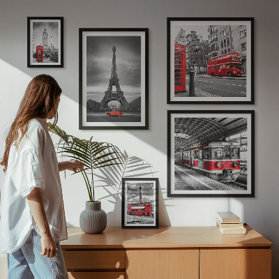 Ensemble de 5 tableaux Vues élégantes de Londres et de Paris