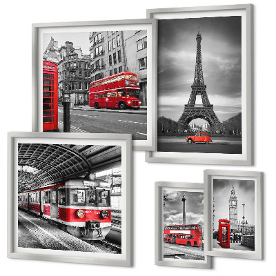Ensemble de 5 tableaux Vues élégantes de Londres et de Paris