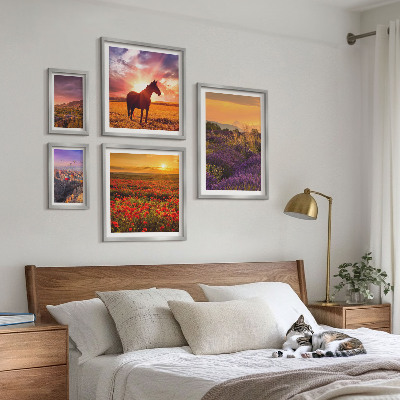 Lot de tableaux encadrés Paysages naturels chevaux fleurs