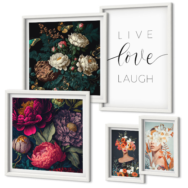 Ensemble de 5 tableaux Slogans floraux motivants