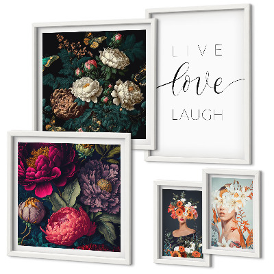 Ensemble de 5 tableaux Slogans floraux motivants