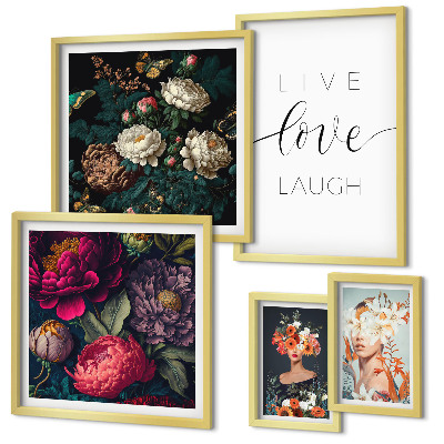 Ensemble de 5 tableaux Slogans floraux motivants