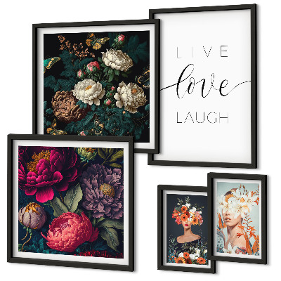 Ensemble de 5 tableaux Slogans floraux motivants
