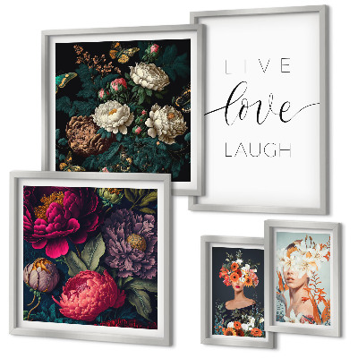 Ensemble de 5 tableaux Slogans floraux motivants