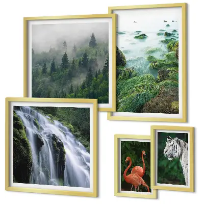 Lot de tableaux encadrés représentant des paysages et animaux sauvages