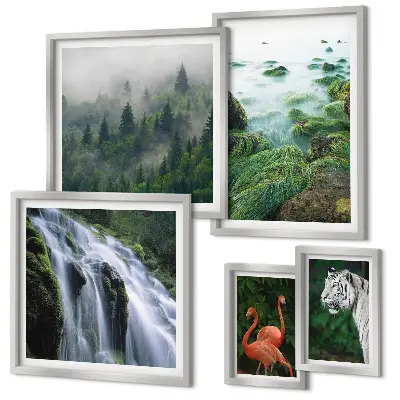 Lot de tableaux encadrés représentant des paysages et animaux sauvages