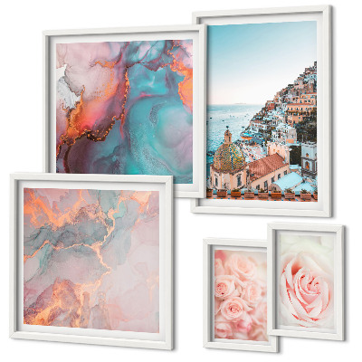 Ensemble de 5 tableaux Paysages roses romantiques