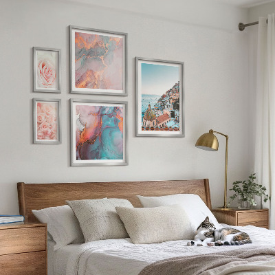 Ensemble de 5 tableaux Paysages roses romantiques